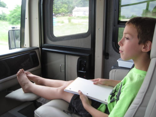 On the way.  Alex claimed the navigator position while  Grandma was relegated to the couch.