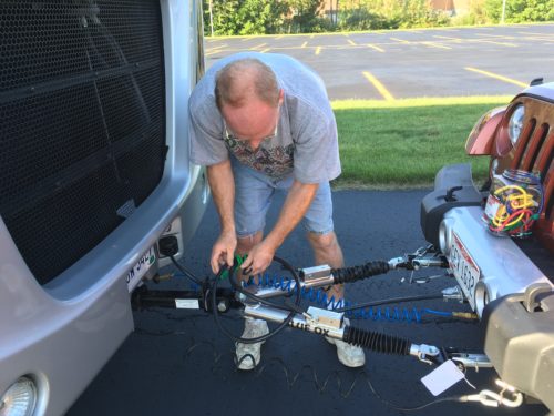 Hooking up the tow bar